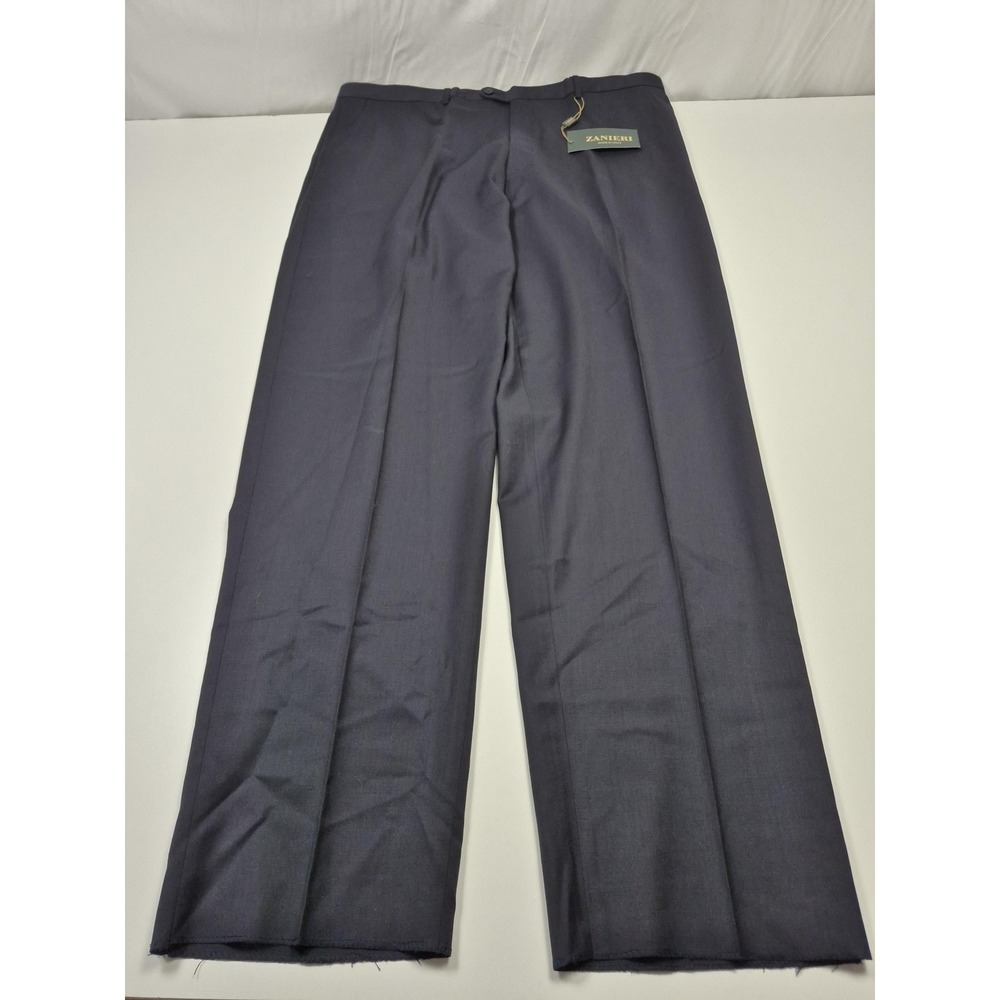 Zanieri Dress Pants Mens 38x36 Blue Wool Super 100s Straight Unhemmed Italy NWT
